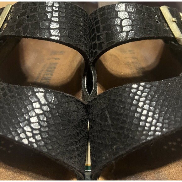 Birkenstock Arizona Shiny Snake Black Birko Flor Sandals Made in Germany Size 10 - Picture 11 of 16